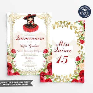 EDITABLE Quinceanera invitation, Rose Flowers, Mexican Charro Quince Invite, 15 Anos Quinceanera, Mexican mis quince, Spanish Version, S255