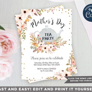 Mother's Day Tea Party Invitation Template Mother's | Etsy