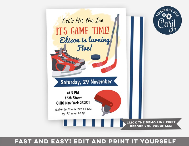 Editable Hockey Birthday Invitation Hockey Birthday Party Etsy