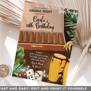 Editable havana adult birthday invitation, beach night birthday party invitation, summer tropical birthday party, string light invite Z158