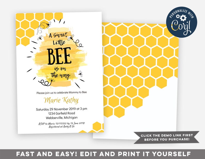 Editable Bee Baby Shower Invitation a Sweet Little Be is on Etsy