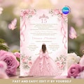 Editable Spanish Quincea\u00f1era Blush pink 15 A\u00f1os Princess Invitation, Girl Mexican Mis Quince Pink Floral Coquette Sweet 16th Butterfly, ZB12 product logo