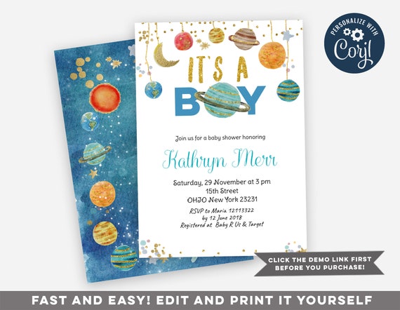 Solar System Baby Shower Invitation Space Baby Shower Invitation Planet Baby Shower Its A Boy Baby Shower Sun And Moon Invitation