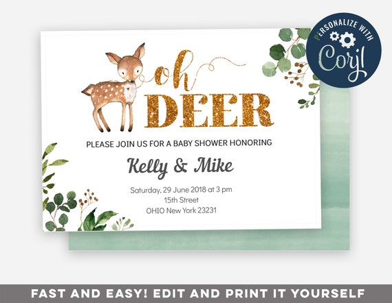 oh deer baby shower invitations