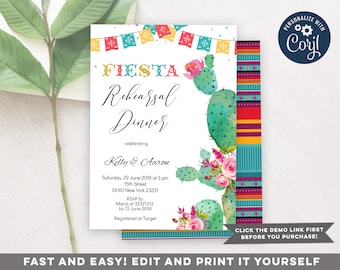 Mexican Fiesta Rehearsal Dinner Invitation, Colorful Rehearsal Dinner Invitation, Cactus Invitation, printable rehearsal dinner invitation