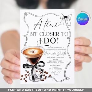 Editable Bow A Tini Bit Closer to I Do Bridal Shower Invitation, Espresso Martini Coquette invite, Cocktail Coffee theme Love is Brewing ZL2
