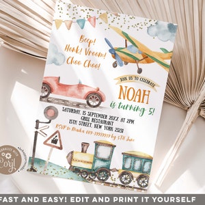 Transportation Birthday Party Printable Passport Invitation - Planes,  Trains and Automobiles