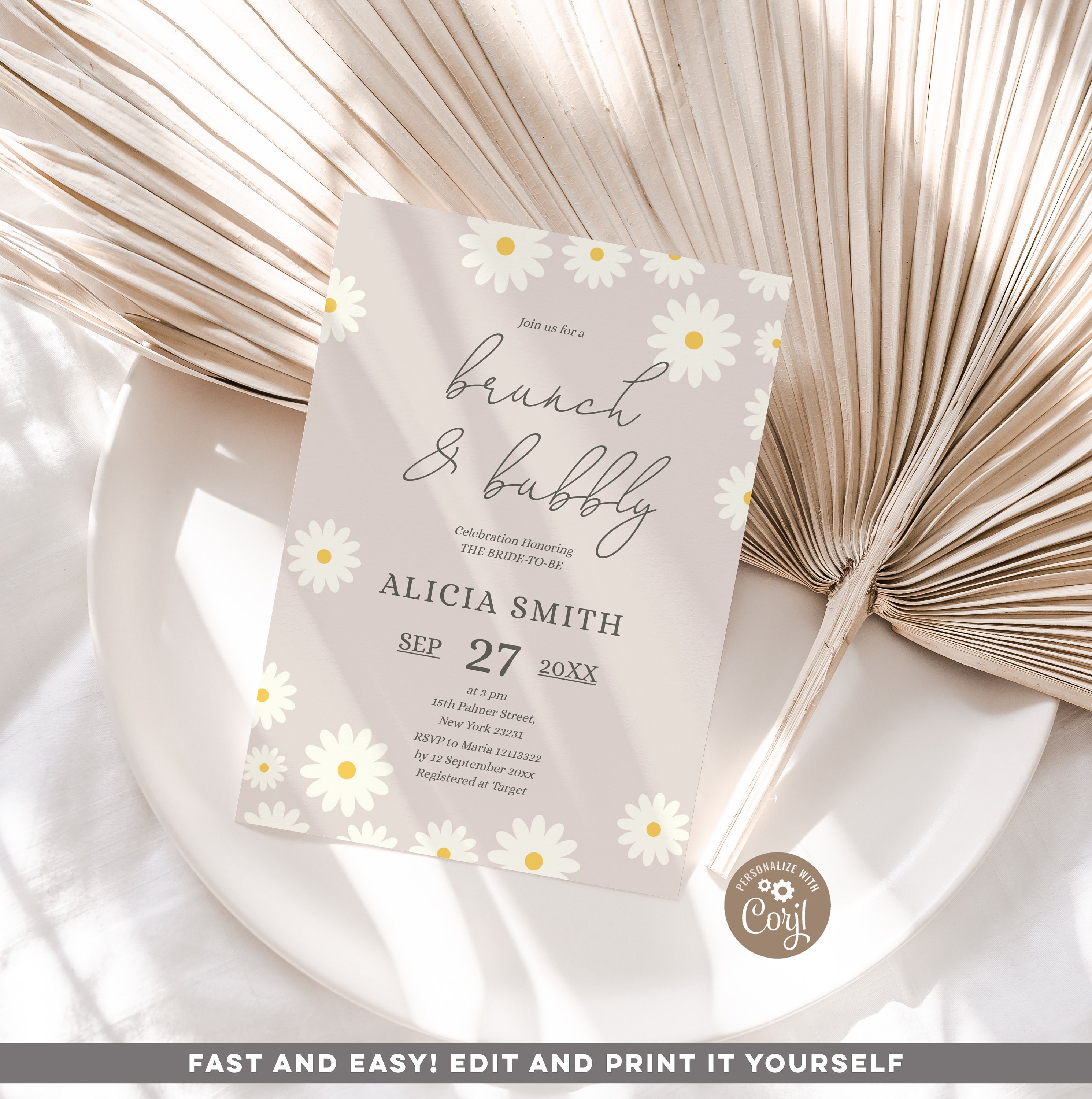 Daisy Bridal Shower Invitation Editable Template Brunch Bubbly Bridal Shower Brunch Champagne Brunch printable daisies invite
