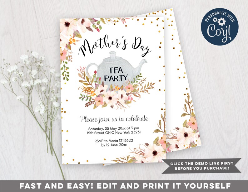 Mother's Day Tea Party Invitation Template Mother's | Etsy
