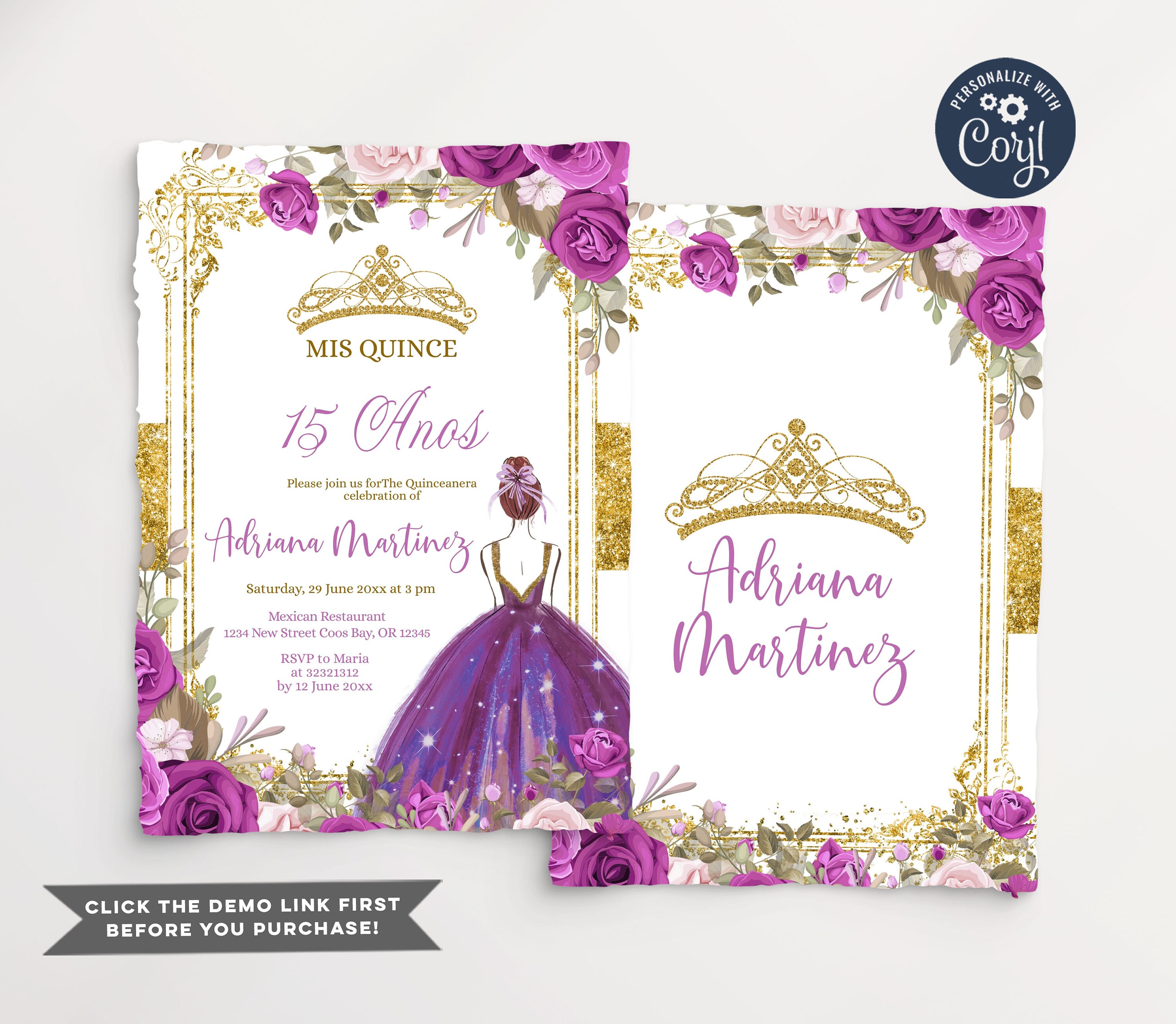 Princess Purple Quinceanera Invitation 15 Anos Quinceanera Etsy