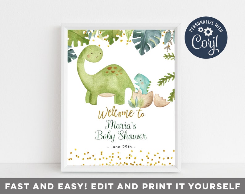 Dinosaur Baby Shower Welcome sign Editable Welcome Sign | Etsy