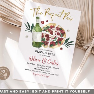 EDITABLE the Perfect Pair Bridal Shower Invitation, Love and Pizza ...