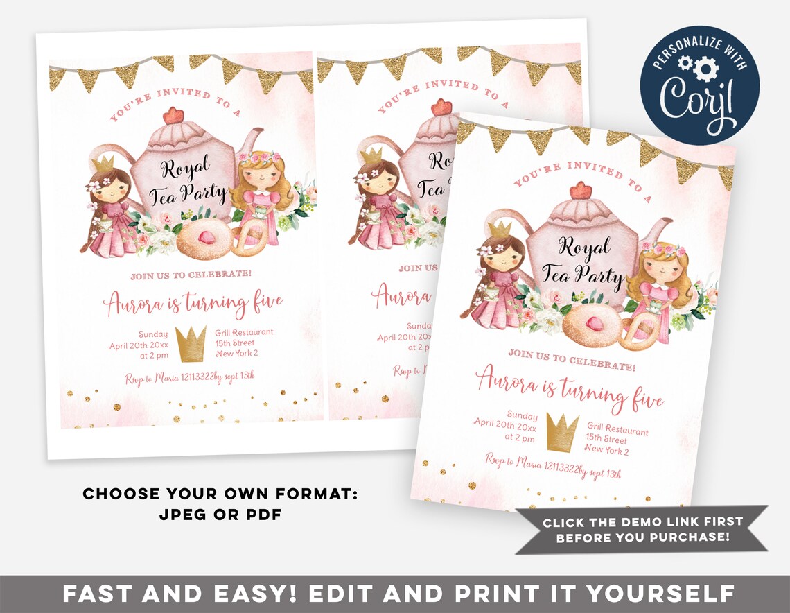 EDITABLE Princess Royal Tea Party Invitation Tea Birthday - Etsy