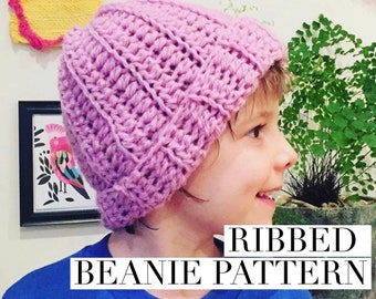 Ribbed Crochet Beanie Pattern Chunky or DK yarn beginner US / UK terms winter knitwear