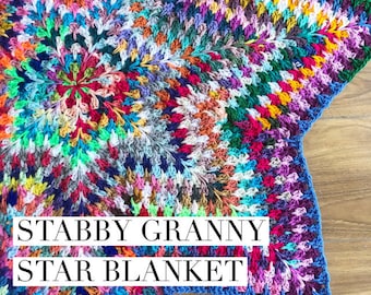 Stabby Granny Star Crochet Blanket Pattern UK and US terms granny square