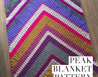 Crochet blanket pattern peak stripe using corner to corner c2c stitch stash buster project