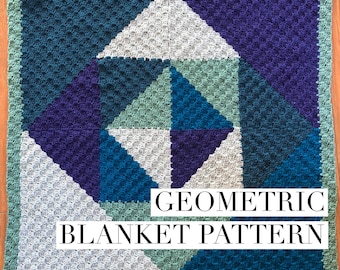 Geometric Crochet Blanket Pattern UK and US terms corner to corner stitch C2C