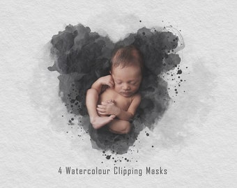 Set of 4 Watercolour Clipping Masks. Easy to use! Resizable mask layer, and waterpaper texture layer included 300 dpi Valentines Day