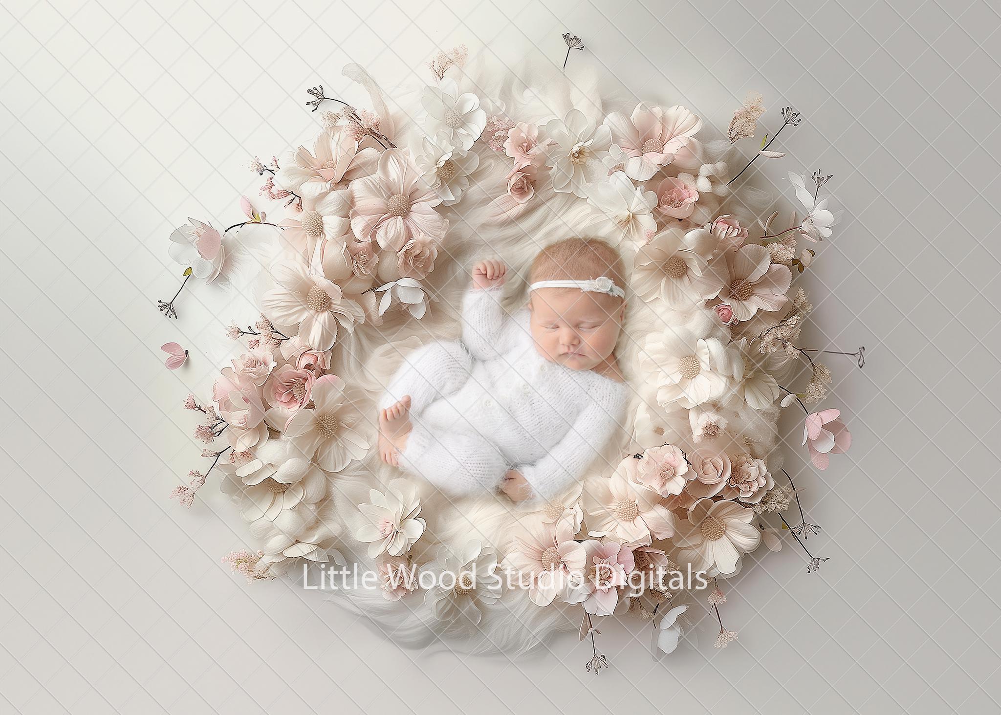 Pretty in Pink Bouquet -Newborn Photography props, Newborn digital background