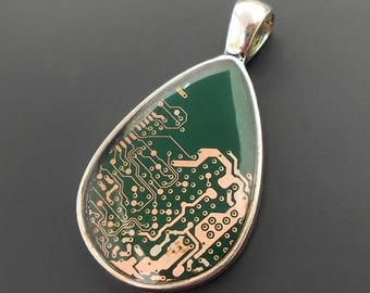 Green Circuit Board Tear Drop Pendant