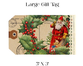 GIFT TAG Large, Set of 4,  5x3” Tag, Vintage Santa, Vintage Christmas Tag,  Large Gift Tags