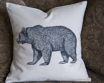 Bear Pillow, Bear Decor, Woodland Decor, Decorative Pillow Cover, House Warming Gift, PILLOW COVER, 16x16 Canvas Pillow, Black Bear Decor