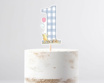 Classic Pooh Cake Topper, GLITTER, Pooh on One, Classic Pooh Birthday, Centerpiece, Photo Prop, Smash Cake, Pooh on One