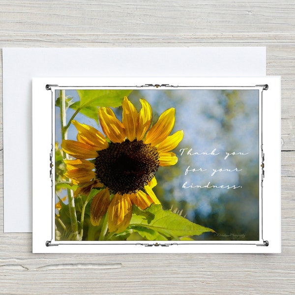 GREETING CARD, Sunflower, 5x7 Card, Blank Greeting Card, Darolanne Photography, Thank You for your kindness Card