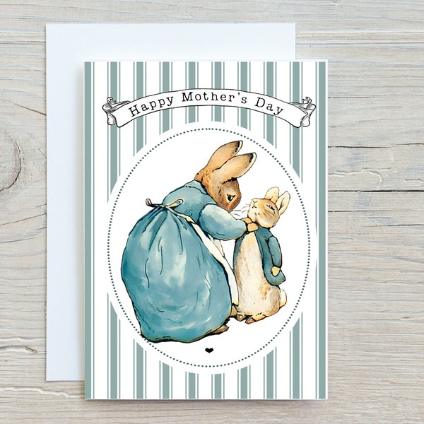 Personalized Mother's Day GREETING CARD, Peter Rabbit Greeting Card, Peter Rabbit, GLITTER, 5x7 Card, Peter Rabbit, Beatrix Potter