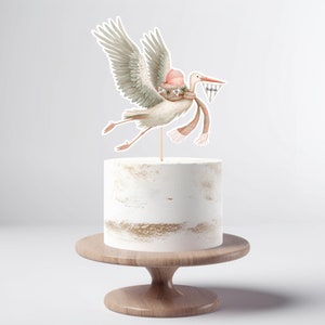 Personalized Stork Cake Topper, Gender Neutral Vintage Cake Topper, Baby Shower Decor, It’s a Baby Reveal Topper, Stork Table Centerpiece