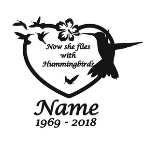 Custom Memorial Decal, Now She flies with Hummingbirds Decal, Memorial Decal, Personalized Memorial Decal, Car Decal, Hummingbird,
