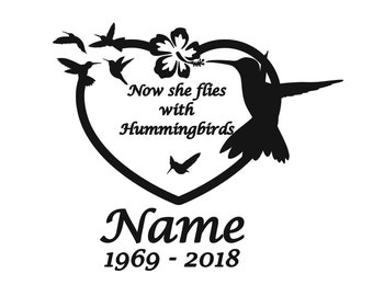 Custom Memorial Decal, Now She flies with Hummingbirds Decal, Memorial Decal, Personalized Memorial Decal, Car Decal, Hummingbird,