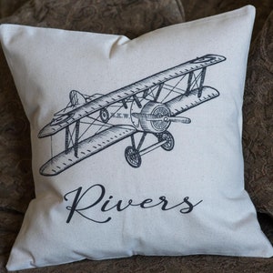 Baby Pillow, Vintage Airplane, PILLOW COVER, Personalized Child Pillow, baby boy gift, airplane baby pillow, aviator nursery