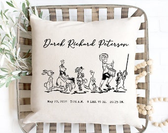 Birth Stats Pillow, Pooh Bear, PILLOW COVER, Personalized birth announcement, baby boy or girl gift, Old Pooh Bear pillow, Pooh nursery