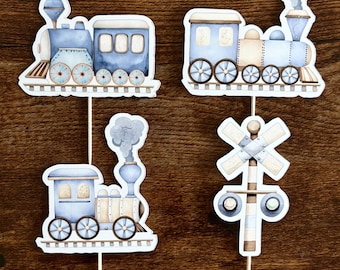 Train Picks, Glitter Vintage Train Cupcake Toppers – 12 Cupcake Toppers, Birthday, Baby Shower, Party Centerpiece & Photo Prop