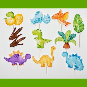 Vibrant Glittery Dinosaur CUPCAKE TOPPERS - Set of 10, Party Decorations for Kids’ Birthday, Themed Celebrations Dinosaur, Dinosaur Picks
