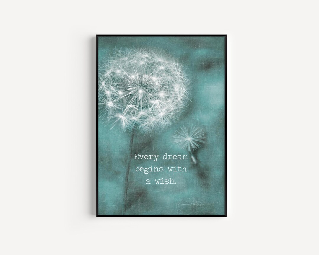 Dandelion Wall Art, Dandelion Greeting Card, Teal Blue Wall Art, Home ...