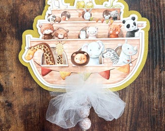 Noah's Ark Cake Topper, Beaded Stick, GLITTER, Baby Shower, Birthday, Centerpiece, Photo Prop, Smash Cake, Noah's Ark, Baptism
