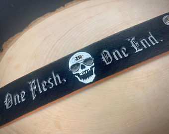 Gideon the Ninth, One Flesh, One End. 1.5" Thick Adjustable Leather Cuff Bracelet