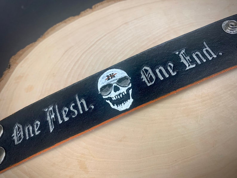 Gideon the Ninth, One Flesh, One End. 1.5 Thick Adjustable Leather Cuff Bracelet image 1