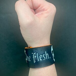 Gideon the Ninth, One Flesh, One End. 1.5 Thick Adjustable Leather Cuff Bracelet image 6
