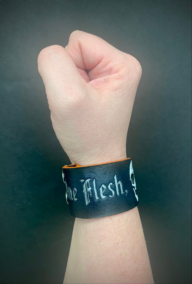 Gideon the Ninth, One Flesh, One End. 1.5 Thick Adjustable Leather Cuff Bracelet image 6