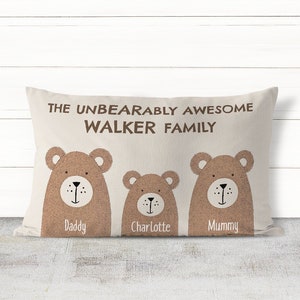 Personalised bear family padded cushion - Family Portrait Lumbar Pillow - High quality filled cushion - Gift for family - Gift for kids