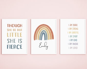 Set of 3 Pastel Rainbow Prints, Rainbow Affirmation Custom Name Print, Personalized Gift for kids, Playroom Art Keepsake, Nursery Wall Art