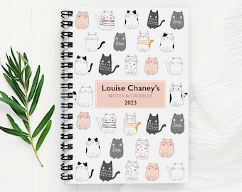 Mother's Day Gift - Personalised Spiral Notebook, Cat design, Cute Note book, Gift for friends, Gifts for Mum / daughter, Christmas Gift