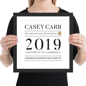 Personalised Graduation Gift - Custom Congratulations Print with Name, College / University, degree course - Unframed or in Solid Wood Frame