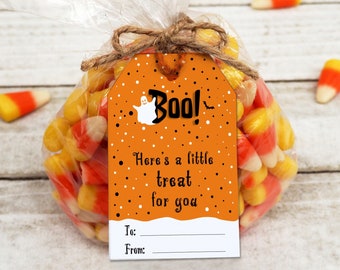 Printable Happy Halloween Gift Tag - To From Favor Tags for Candy Bags - Ghost Boo Here's a Little Treat For You Gift Tag, Print at Home Tag