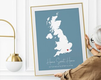 Mapa de localização da casa Presente de casamento personalizado - Impressão de coordenadas do mapa - Mapa personalizado Localização da casa da família - Decoração de parede do quarto personalizada