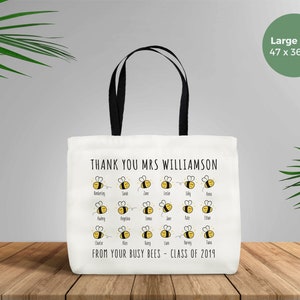 Thank You Teacher Gift - Large Hard Wearing Canvas Tote Bag - Personalized School Leaving Gift for Teachers - Busy Bees Students Class Year