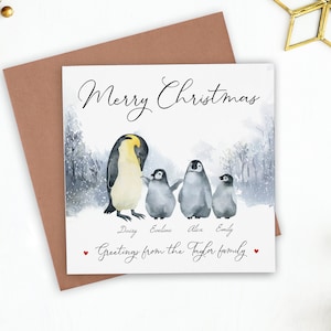 Tarjeta de felicitación de Navidad personalizada de los pingüinos emperadores, tarjetas de Navidad personalizadas, Feliz Navidad, nueva tarjeta de Navidad de la familia Baby Penguin